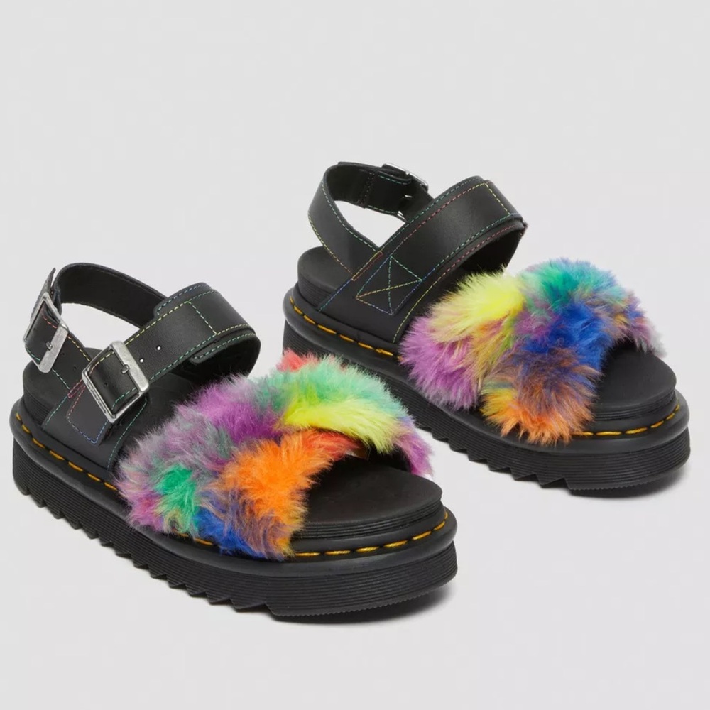 Dr. Martens VOSS II FLUFFY FAUX FUR STRAP SANDALS NWT